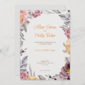 Invitation Mariage de bordure florale rose et blanc (Devant / Derrière)