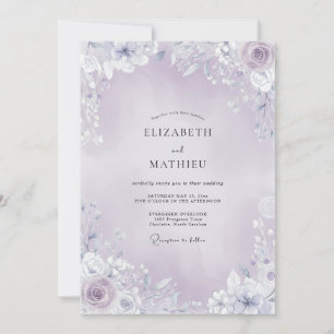 Invitation Mariage de bordure florale vaporeuse lavande