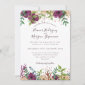 Invitation Mariage de bordure florale violette de Bourgogne (Devant)