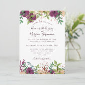 Invitation Mariage de bordure florale violette de Bourgogne (Debout devant)