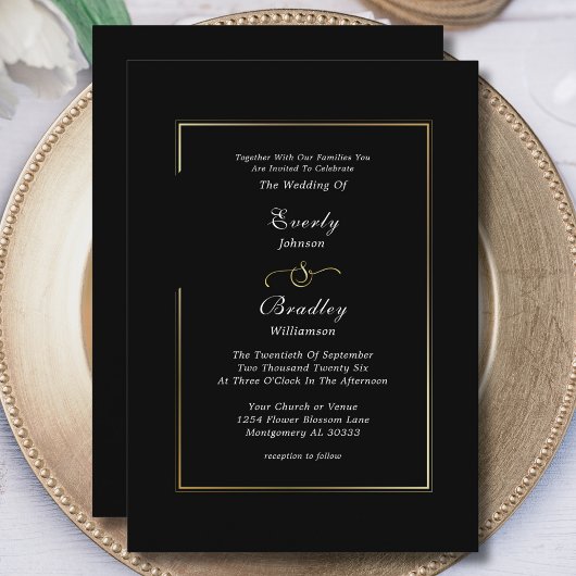 Invitation Mariage de bordure noir blanc noir classique