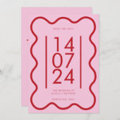 Invitation Mariage de bordure rose rouge ondulé moderne enreg (Devant / Derrière)