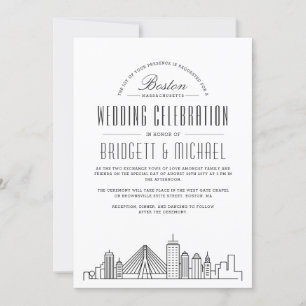Invitation Mariage de Boston   Ligne Skyline Ville Déco Moder