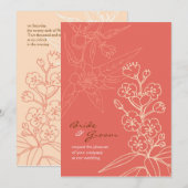 Invitation Mariage de Botanica (Corail) (Devant / Derrière)