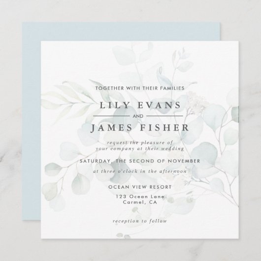 Invitation Mariage de bouquet de feuillage bleu vert Eucalypt (Devant / Derrière)