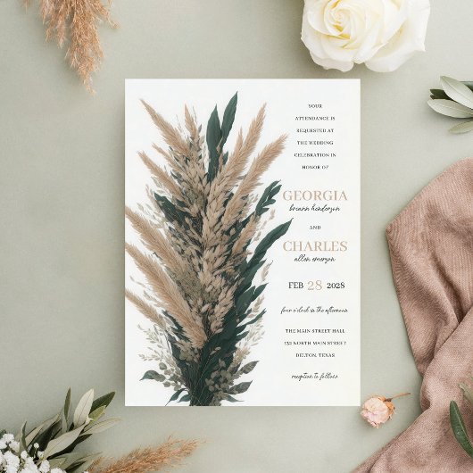 Invitation Mariage de bouquet de feuille d'herbe Boho Pampas 
