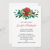 Invitation Mariage de bouquet de Noël moderne Red Green & Gol (Devant / Derrière)