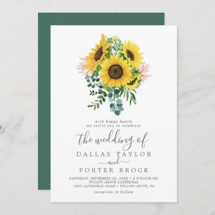 Invitation Mariage de bouquet de tournesol rustique Eucalyptu