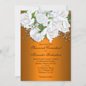 Invitation Mariage de bouquet en métal orange et rose blanche (Devant)
