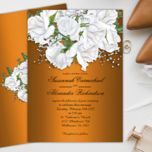 Invitation Mariage de bouquet en métal orange et rose blanche