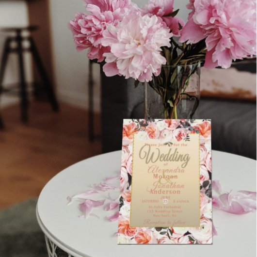 Invitation Mariage De Bouquet Feuille Pink Peonés Et Eucalypt