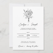 Invitation Mariage de bouquet fleur sauvage noir et blanc (Devant)