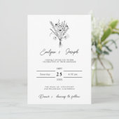 Invitation Mariage de bouquet fleur sauvage noir et blanc (Debout devant)