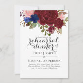 Invitation Mariage de bouquet floral bleu Bourgogne (Devant)