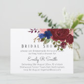 Invitation Mariage de bouquet floral bleu Bourgogne (Debout devant)