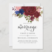 Invitation Mariage de bouquet floral bleu Bourgogne (Devant)