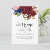 Invitation Mariage de bouquet floral bleu Bourgogne (Debout devant)