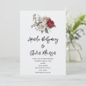 Invitation Mariage de bouquet floral crème et rose rouge Boho (Debout devant)
