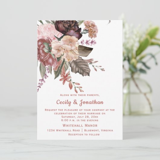 Invitation Mariage de bouquet floral d'automne | (Debout devant)
