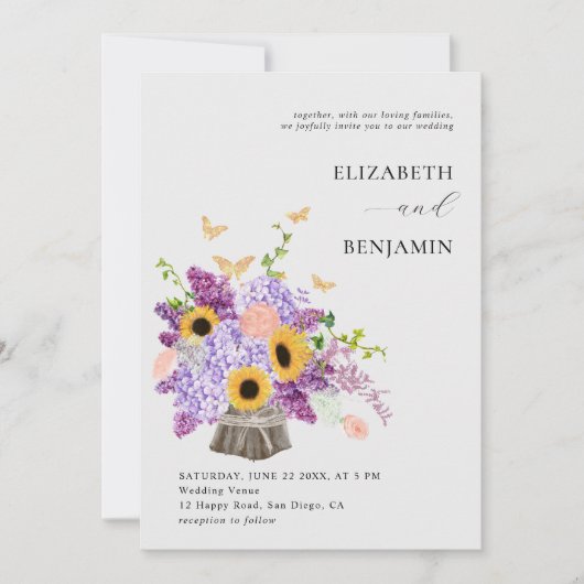 Invitation Mariage de bouquet luxuriant rustique (Devant)