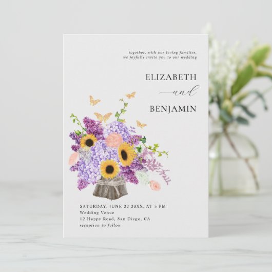Invitation Mariage de bouquet luxuriant rustique (Debout devant)