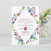 Invitation Mariage de Bourgogne de la marine florale moderne (Debout devant)