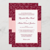 Invitation Mariage de Bourgogne et de Damas roses (Devant / Derrière)