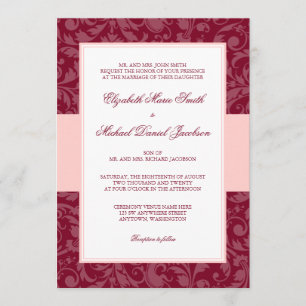 Invitation Mariage de Bourgogne et de Damas roses