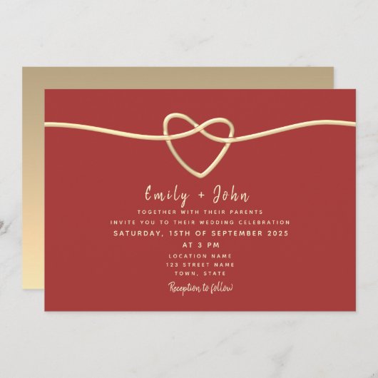 Invitation Mariage de Bourgogne moderne (Devant / Derrière)