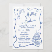 Invitation Mariage de bouteille de gâteau bleu blanc (Devant)