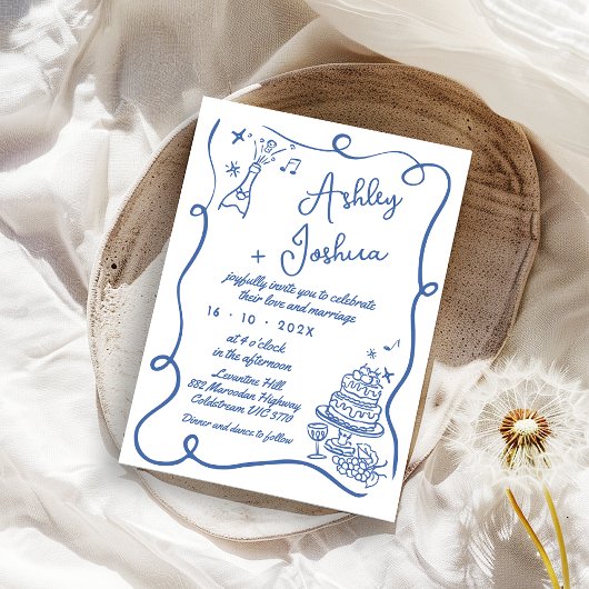 Invitation Mariage de bouteille de gâteau bleu blanc