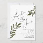 Invitation Mariage de branche de feuille d'aquarelle Script  (Devant)