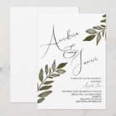 Invitation Mariage de branche de feuille d'aquarelle Script  (Devant / Derrière)