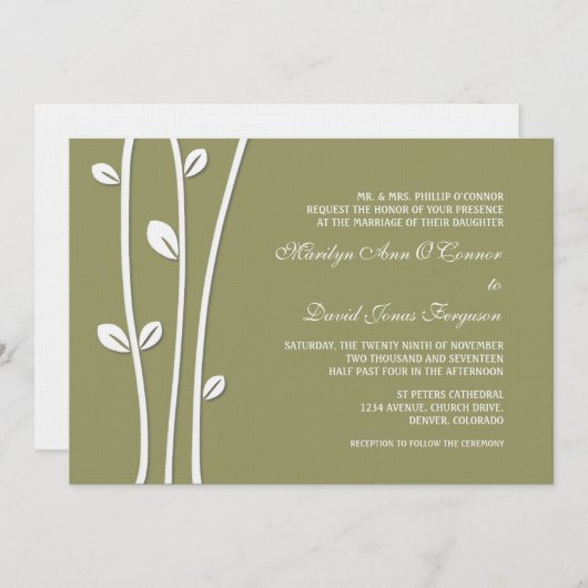 Invitation Mariage de branches blanches (Devant / Derrière)