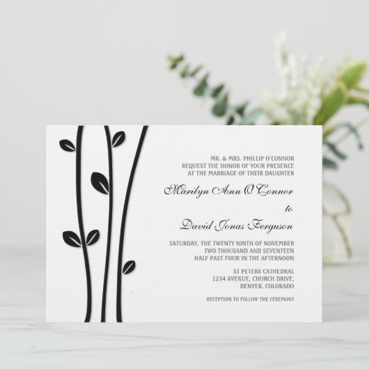 Invitation Mariage de branches noires en feuilles (Debout devant)