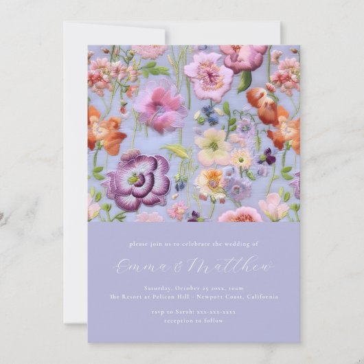 Invitation Mariage de broderie botanique orange et violet gra (Devant)
