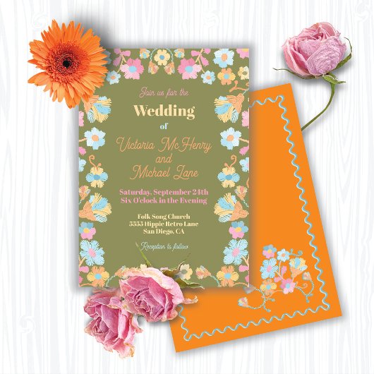 Invitation Mariage de broderie colorée
