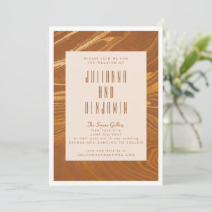 Invitation Mariage de bronze doré Abstrait moderne en marbre