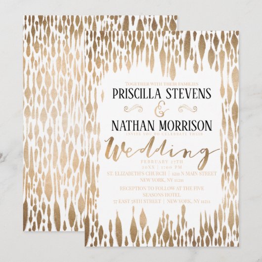 Invitation Mariage de brosse Abstrait or moderne (Devant / Derrière)