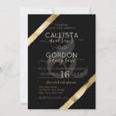 Invitation Mariage de brosse Artsy Black Gold de luxe (Devant)
