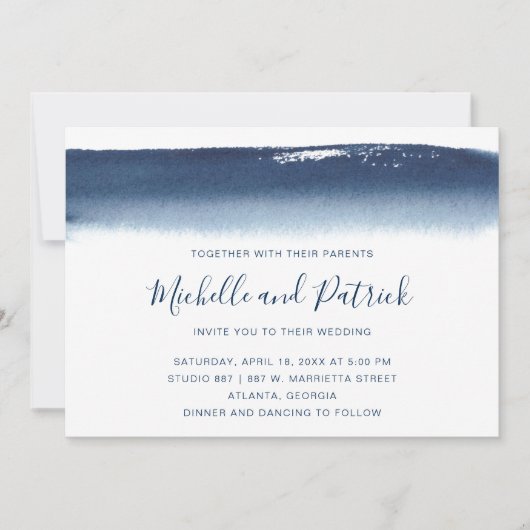 Invitation Mariage de brosse couleur bleu marine (Devant)