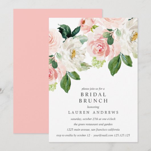 Invitation Mariage de Brunch de mariée Blush moderne (Devant / Derrière)