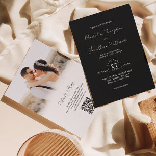 Invitation Mariage de budget photo noir et blanc QR Code Rsvp
