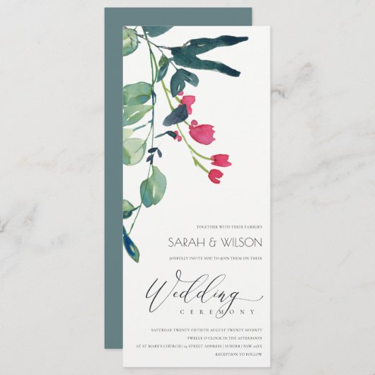 INVITATION MARIAGE DE BUNCH DE FOLIAGE EUCALYPTUS ROSE VERT (Devant / Derrière)