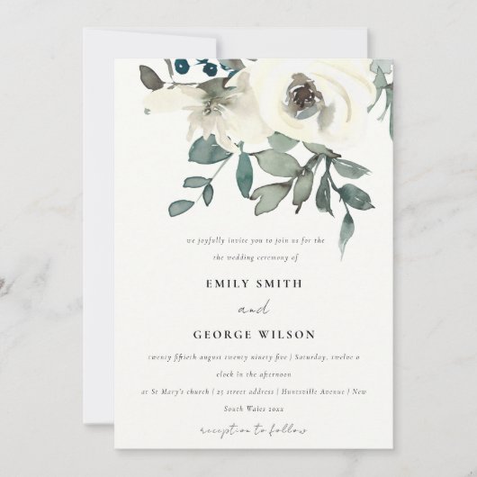 INVITATION MARIAGE DE BUNCH EN COULEUR D'EAU FLORALE BLANC EN (Devant)