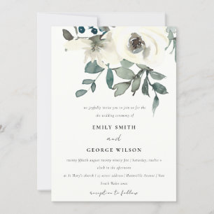 INVITATION MARIAGE DE BUNCH EN COULEUR D'EAU FLORALE BLANC EN