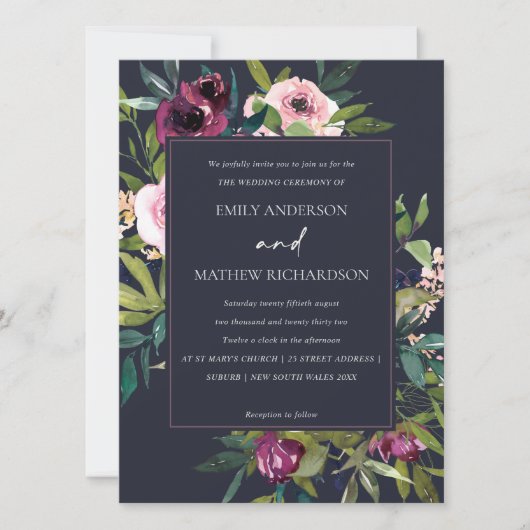 INVITATION MARIAGE DE BUNCH FLORAL BURGUNDY BURGUNDY DE MARIN (Devant)