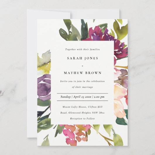 INVITATION MARIAGE DE BUNCH FLORAL BURGUNDY JAUNE CLAIR (Devant)