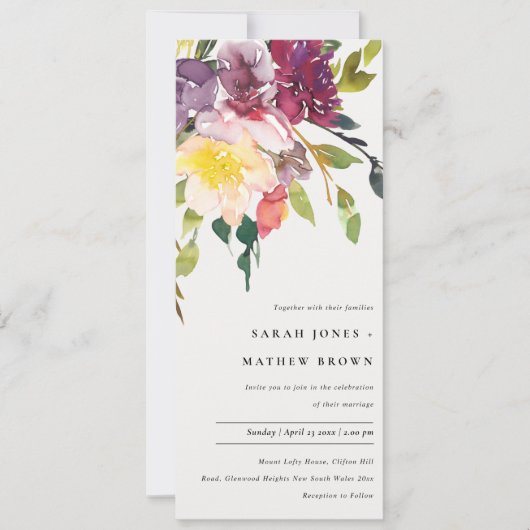 INVITATION MARIAGE DE BUNCH FLORAL BURGUNDY JAUNE CLAIR (Devant)