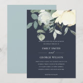 INVITATION MARIAGE DE BUNCH FLORAL FLORAL FLORALE MARINE IVOR (Devant / Derrière)